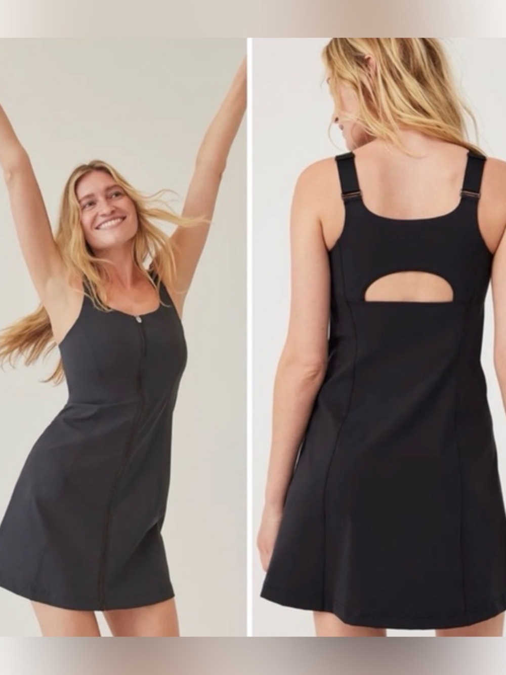 Outdoor Voices Powerhouse excercise Black Zip-Front Mini Dress, S/M-DD